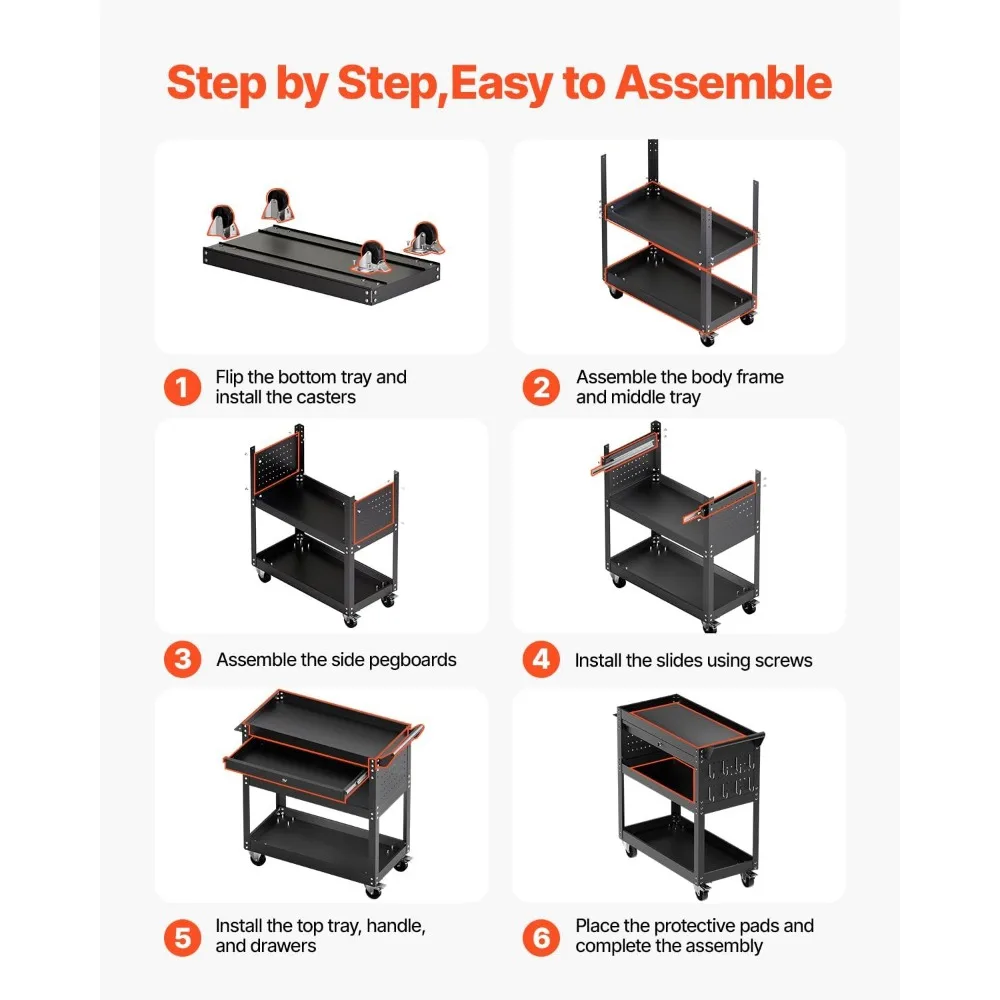 Rolling 4-Tier Mechanic Tool Storage Cart with Wheels, Drawer, and Pegboard, Holds up to 350 lbs