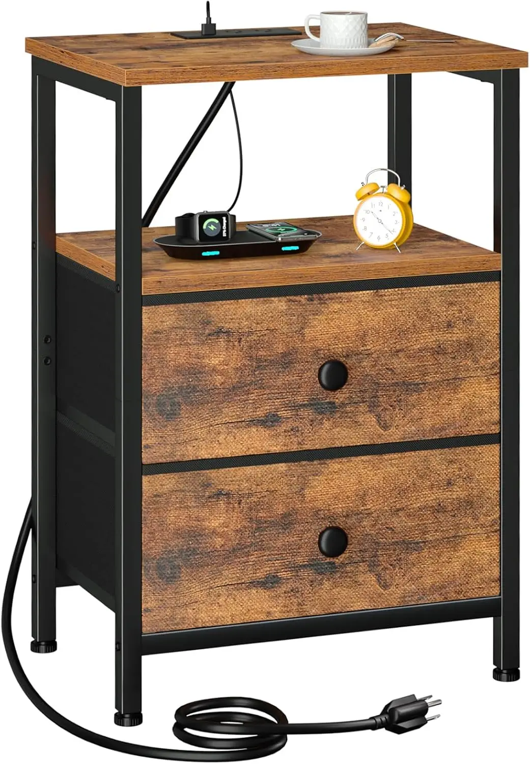 

Прикроватная тумбочка, тумбочка с зарядной станцией, торцевой столик с местом для хранения вещей, 2 тканевых ящика для спальни, небольшой прикроватный столик с