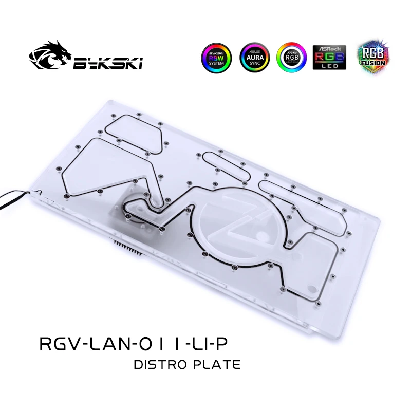 Bykski RGV-LAN-O11-LI-P Distro Plate For Lian Li PC-O11 Dynamic - Front Panel - PMMA w/ Pump + w/ 5v Addressable RGB