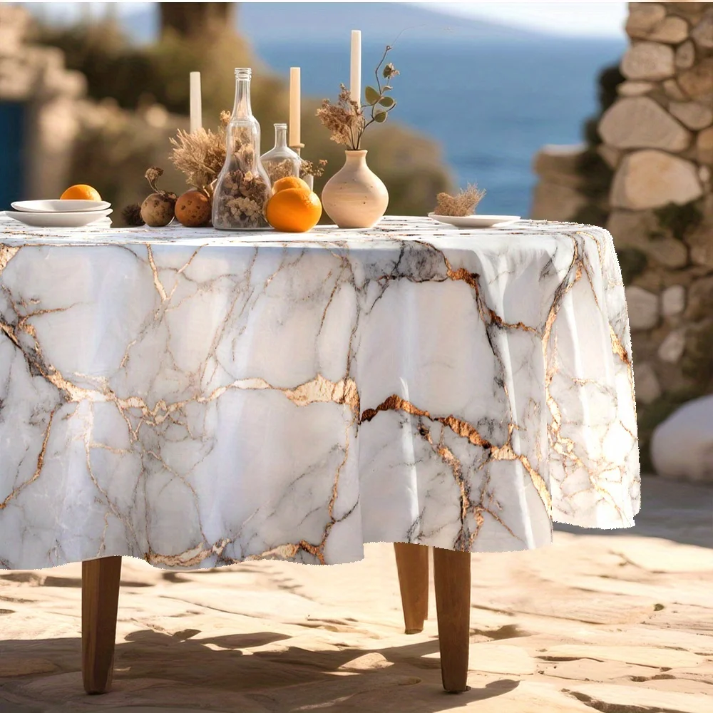 1-piece, marble, Mediterranean style tablecloth, white decoration, marble and ceramic patterns