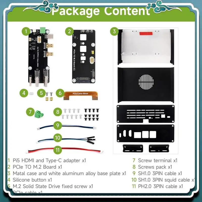 Easy To Use M.2 NVME PCIE Case For Raspberry Pi 5, Aluminum Alloy Case, With Pcie To M.2 Board, Support Pcie Extending To M.2