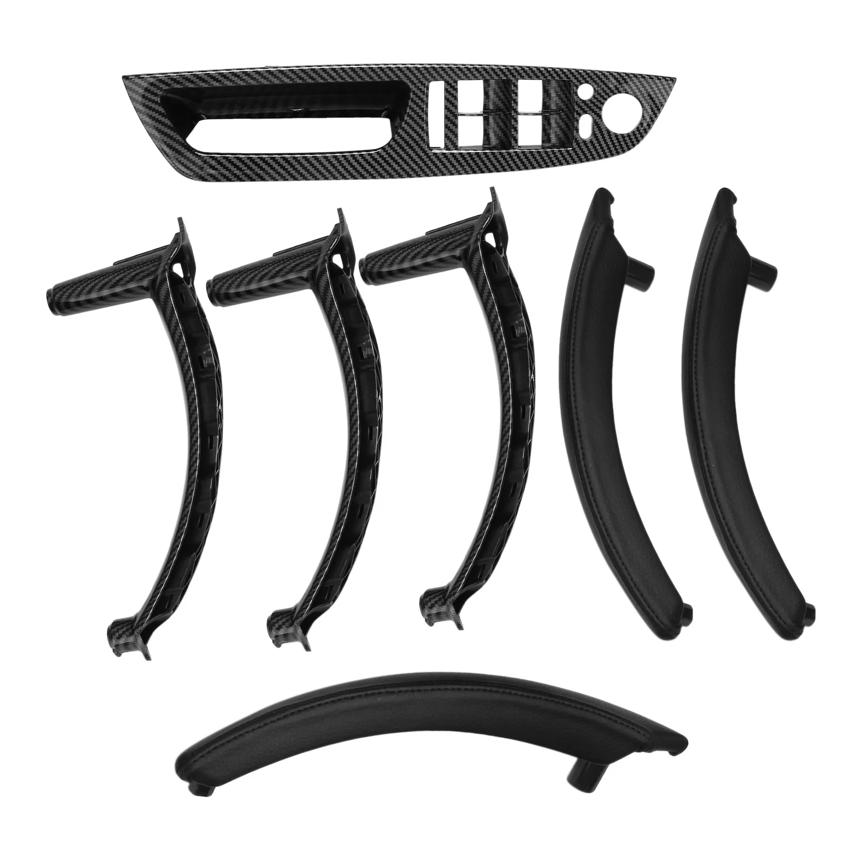 

7PCS Car Window Lift Switch Panel Leather Door Handle Pull Cover Trim for-BMW E70 E71 E72 X5 X6 2007-2014 Carbon Fiber