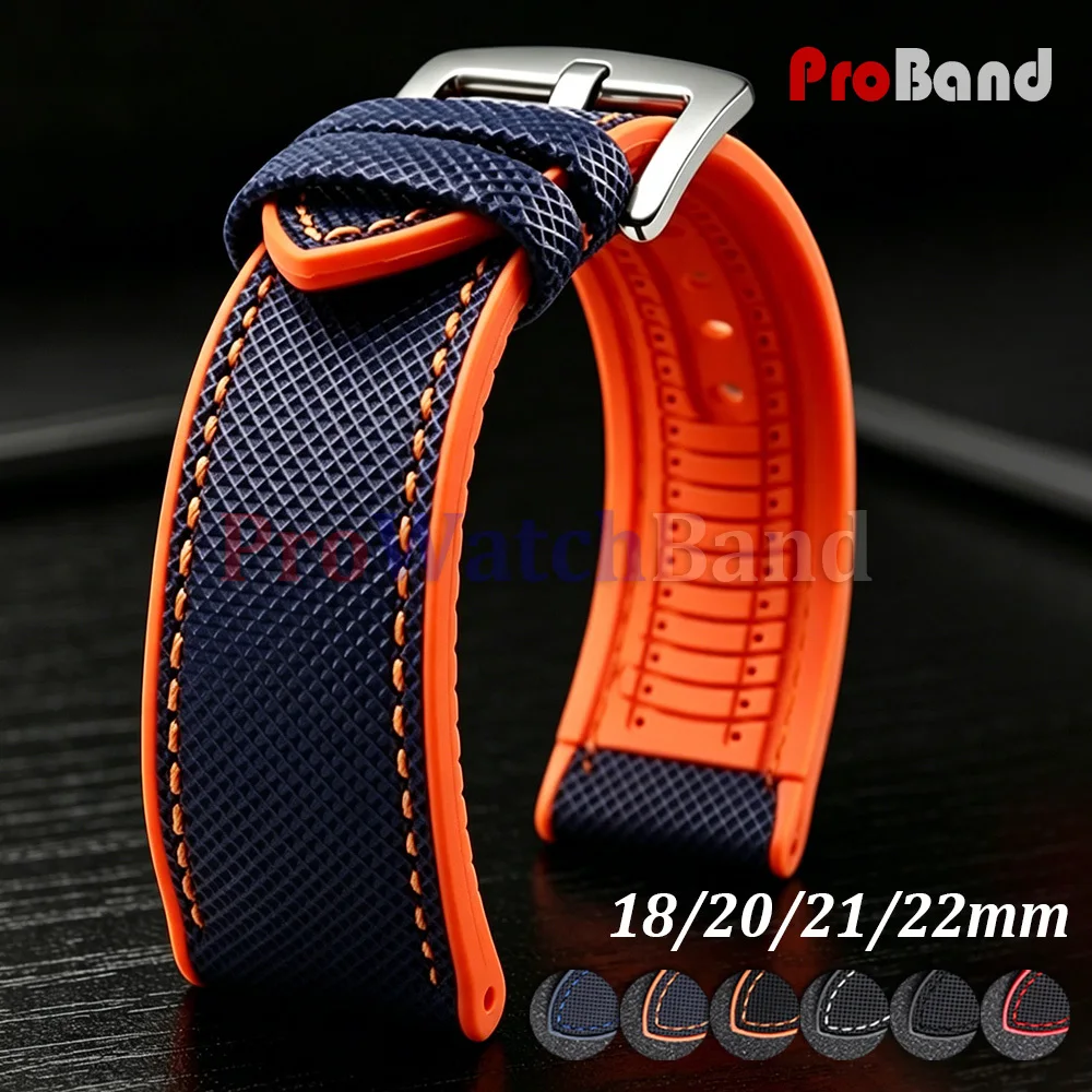 

New Nylon Sailcloth Rubber Hybrid Watch Strap 18mm 20mm 21mm 22mm Men Women Silicone Waterproof Watch Band Orange Blue Bracelets