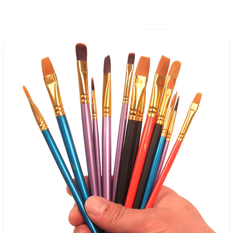 10pcs Watercolor Gouache Painting Pen Nylon Hair Wooden Handle Paint Brush Set Drawing Art Supplies For Acrylic Oil Painting Kit