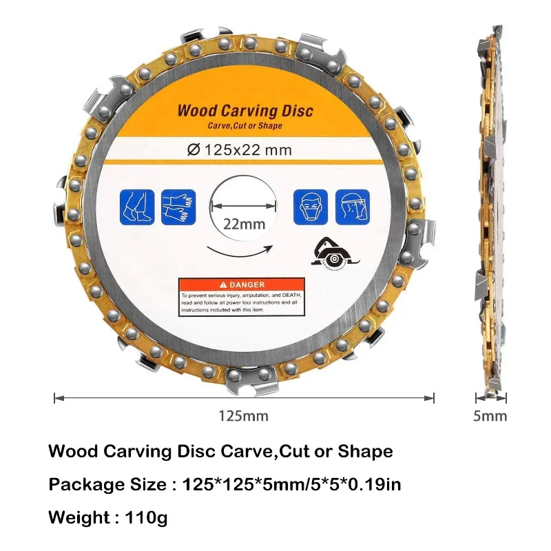 Imagem -05 - Ferramenta de Escultura de Moedor de Ângulo Lâmina de Serra Disco de Escultura em Madeira Corrente Lâmina de Corte para Escultura em Madeira Plástica 125 mm