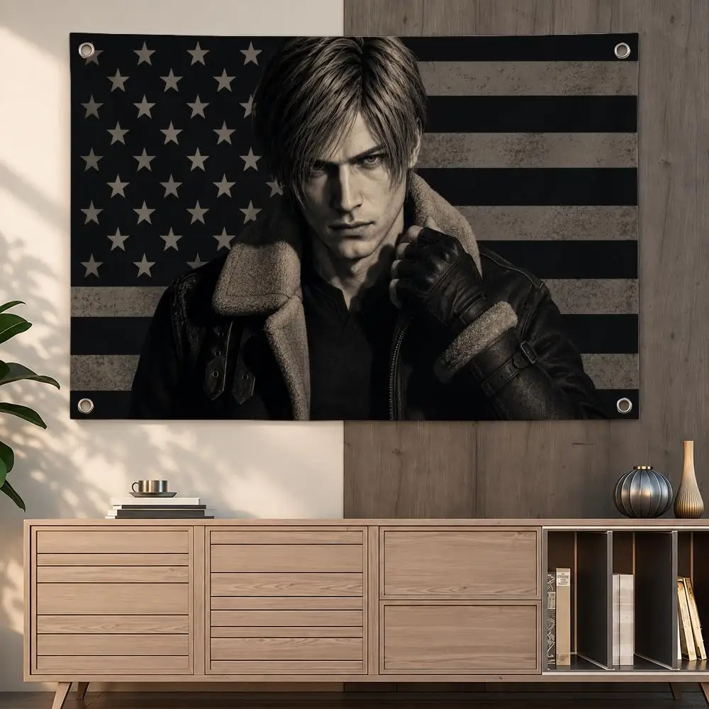 Iconic Survival Horror Game Character Leon S. Kennedy Flags Indoor Outdoor Wall Hanging Flag Decor Banner Wall Decor