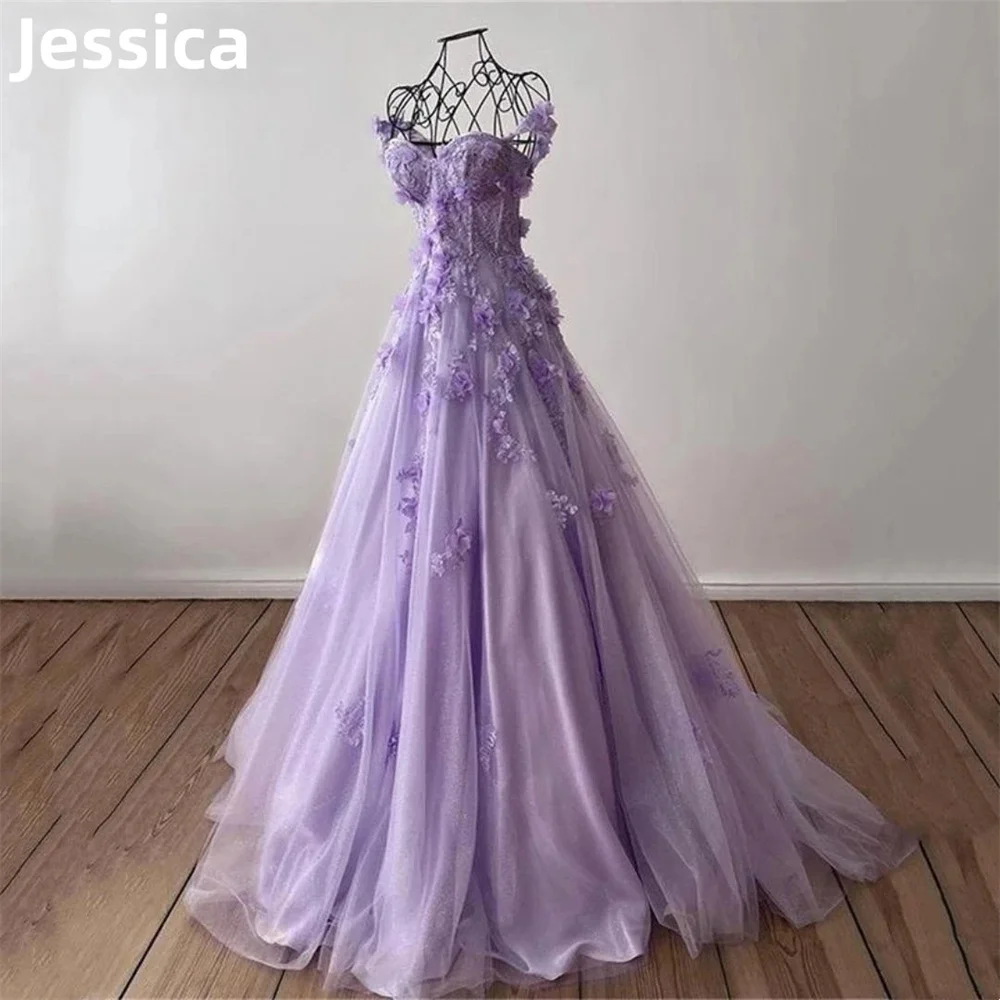 

Jessica Lavender Purple Prom Dresses 3D Appliqué Lace Wedding Dress Dress Vestidos De Noche Princess Graduate Party Dressese