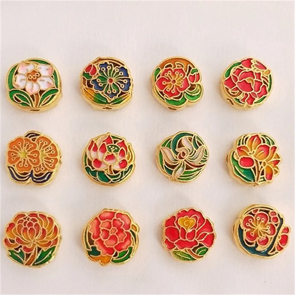 

Sha Jin Shao Lan Enamel December Birthday Flower Through Hole Transfer Bead DIY Bracelet String Rope Separation Bead Accessories