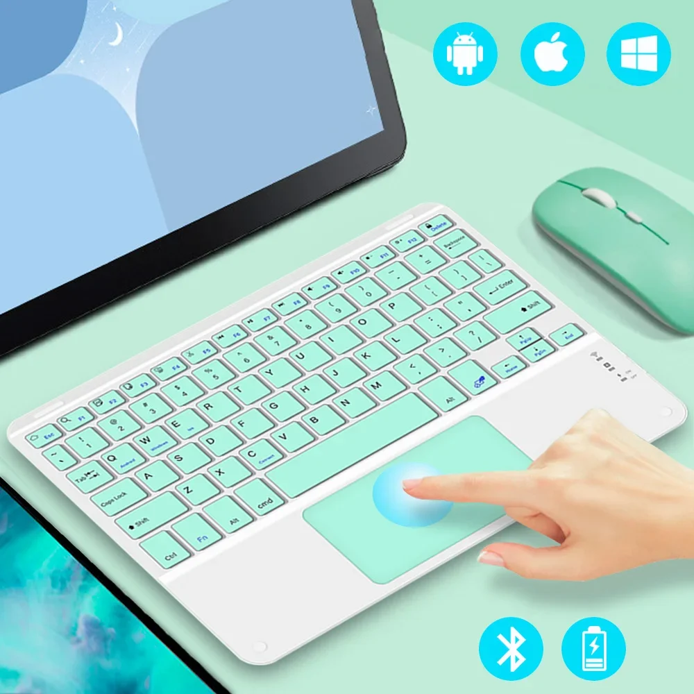 Do iPada Bezprzewodowa cicha klawiatura z touchpadem dla Xiaomi Samsung Huawei Android IOS Windows Uniwersalna mysz z klawiaturą Bluetooth