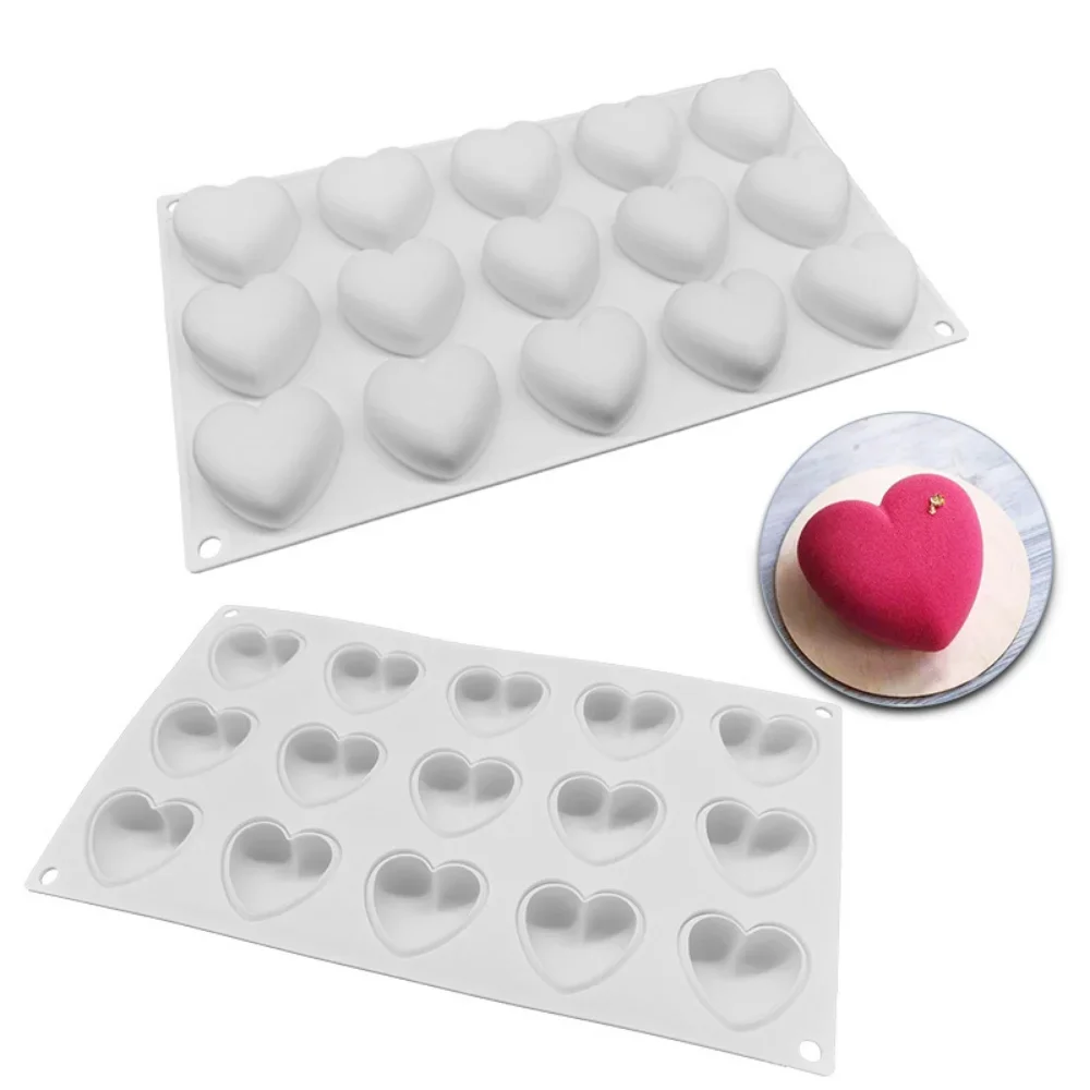 Molde de silicona con forma de corazón y 15 cavidades para el Día de San Valentín, Decoración de Pastel de amor, gelatina de caramelo, juego para