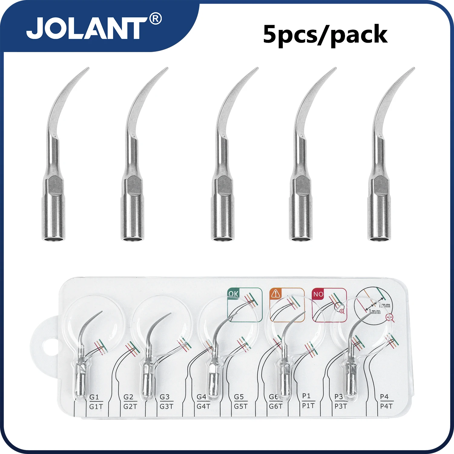 5pcs/Pack JOLANT Dental Ultrasonic Scaler Tip Scaling Periodontics Endodontics Fit For EMS Woodpecker SATELEC DTE