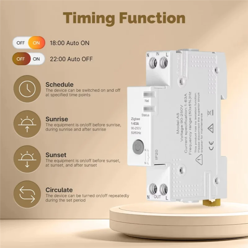 【Sleek Design】V0 Fireproof Tuya Zigbee Smart Circuit Breaker 63A Retardant Alarm Electricity Monitor APP Controlled Threshold Se