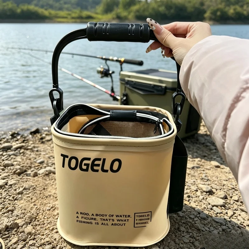 Portable Collapsible Live Fish Storage Bucket, Anti-Escape Fishing Pail, Live Bait Holder for Outdoor Angling & Fishing Trips