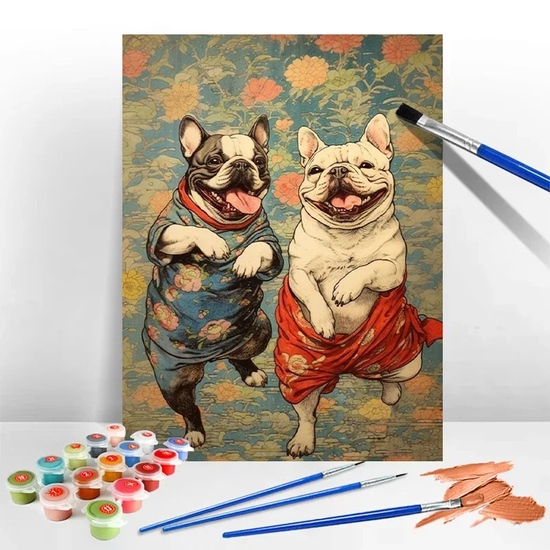 

Французский бульдог DIY цифровая живопись милый домашний портрет собаки красочная ручная роспись животное искусство домашний декор стены подарок
