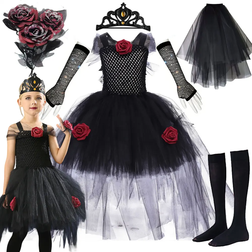 

Halloween Ghost Bride Costumes For Girl Witch Queen Terror Theme Carnival Party Cosplay Fancy Tutu Dress Kids Prom Ball Gown