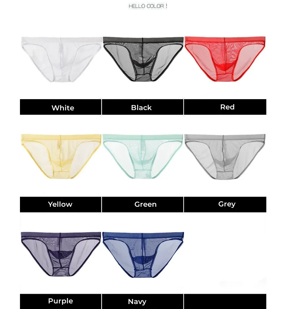 2 حزمة رجل شبكة ملخصات رقيقة جدا شفافة مثير سراويل بسط تنفس Underpant انظر من خلال الانتفاخ الحقيبة شير الملابس الداخلية #5