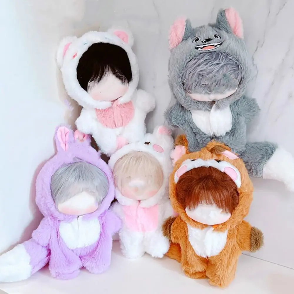 Playing House Toy Accessories Fox Wolf Bear 20cm Doll Clothes One-piece Garment Jumpsuits With Tail Cartoon Animal Outfit