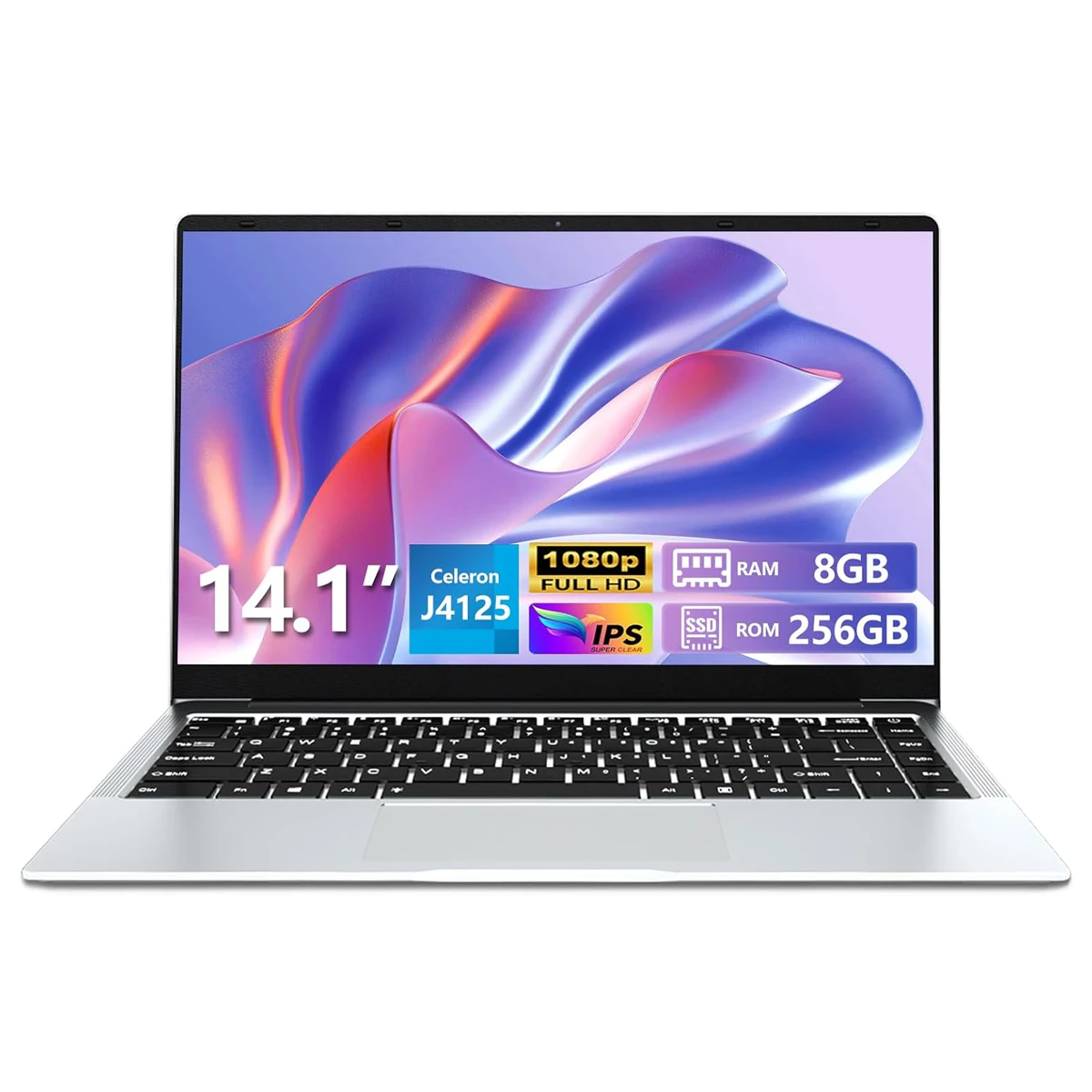 Laptop 8GB RAM 256GB SSD Intel Celeron J4125 Notebook 14.1 Inch FHD IPS Screen with Webcam WiFi Bluetooth for Study Office