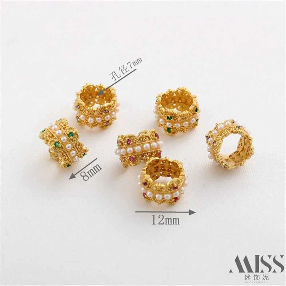 18K Gold-plated Matte Gold Inlaid Pearl Zircon Bead Transportation Bead DIY Handmade Running Circle Flower Wreath Accessories