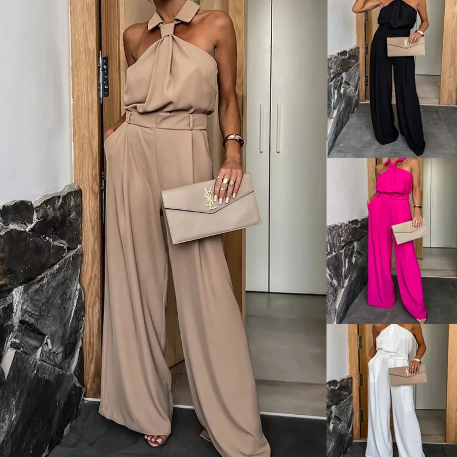 Mode Jumpsuit Dames Stijl Zak Mouwloze Patchwork Vakantie Jumpsuit Losse Casual Effen Kleur Jumpsuit