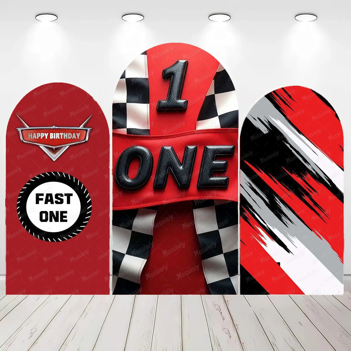 

Fast One Racing Car Arch Backdrop Cover Baby 1st Birthday Party Decor Photo Photographic Elastic Arched Background Studio Shoots