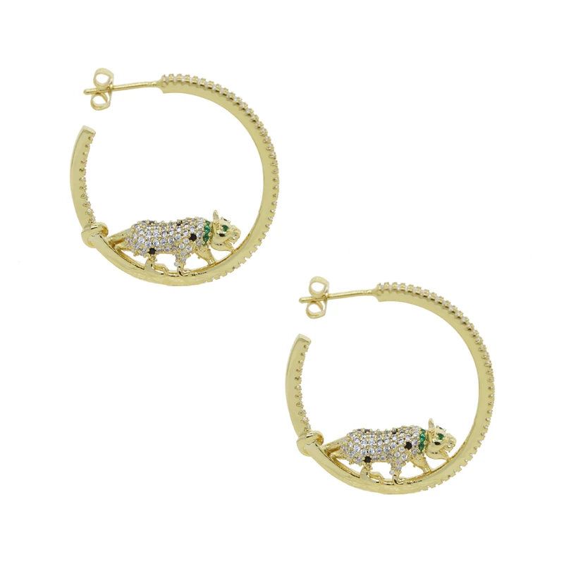 Fashion Women Jewelry 2022 New Micro Pave 5A CZ Cool Animal Leopard Jaguar Charm Round Circle Hoop Earring