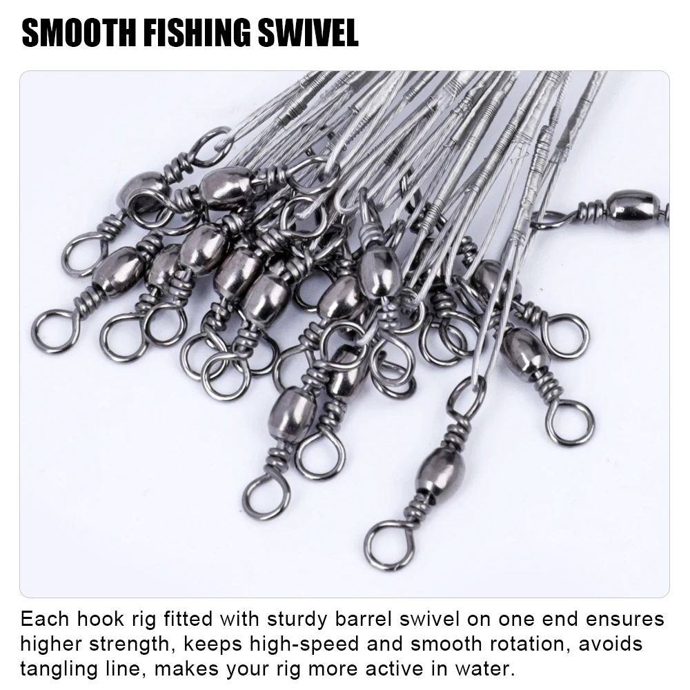 20LB-60LB Silver Anti Bite Steel Fishing Line Steel Wire Leader with Barbed Hooks Lead Core Leash Fishing Wire Fishing Accessory