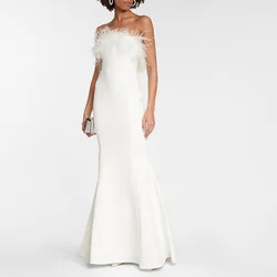 Elegant Mermaid Feather Dress 2024 Mother Gown for Women Strapless Mother of the Bride Dress Open Back Wedding Guest Gowns Ivory