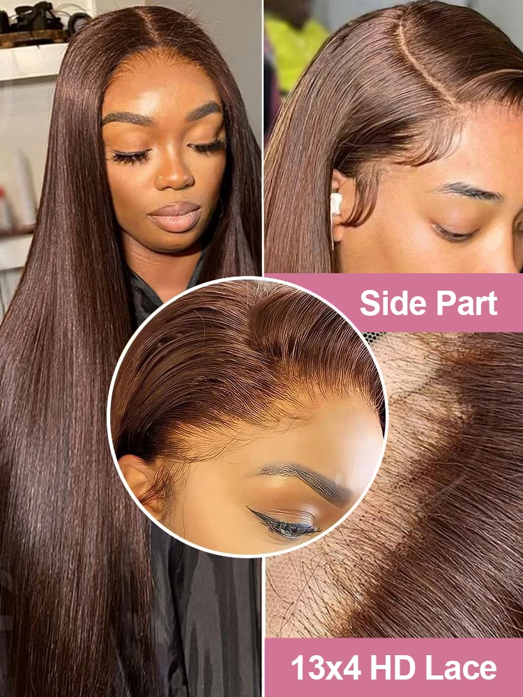 30 Inch Chocolate Brown 13x4 Lace Front Human Hair Wigs 200% High Density Bone Straight HD Lace Frontal Wig For Women Cheap Wig image 2