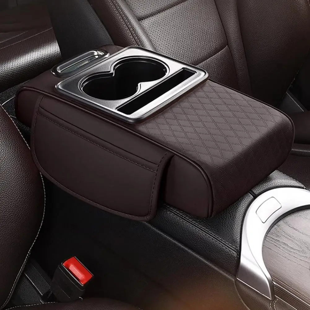 Car Tissue Box Holder Car Armrest Box Organizer with Cup Holder Tissue Phone Slots Multifunctional Faux Leather for Vehicles