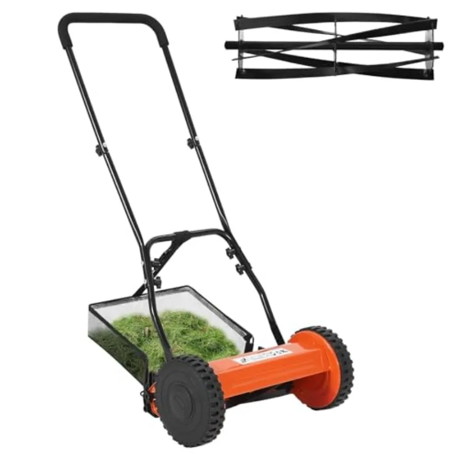 

14 Inch Push Reel Lawn Mower 5 Blades Manual Push Mower No Motor 0.6-1.75 in Adjustable Cutting Height Walk-Behind Lawn Mowers