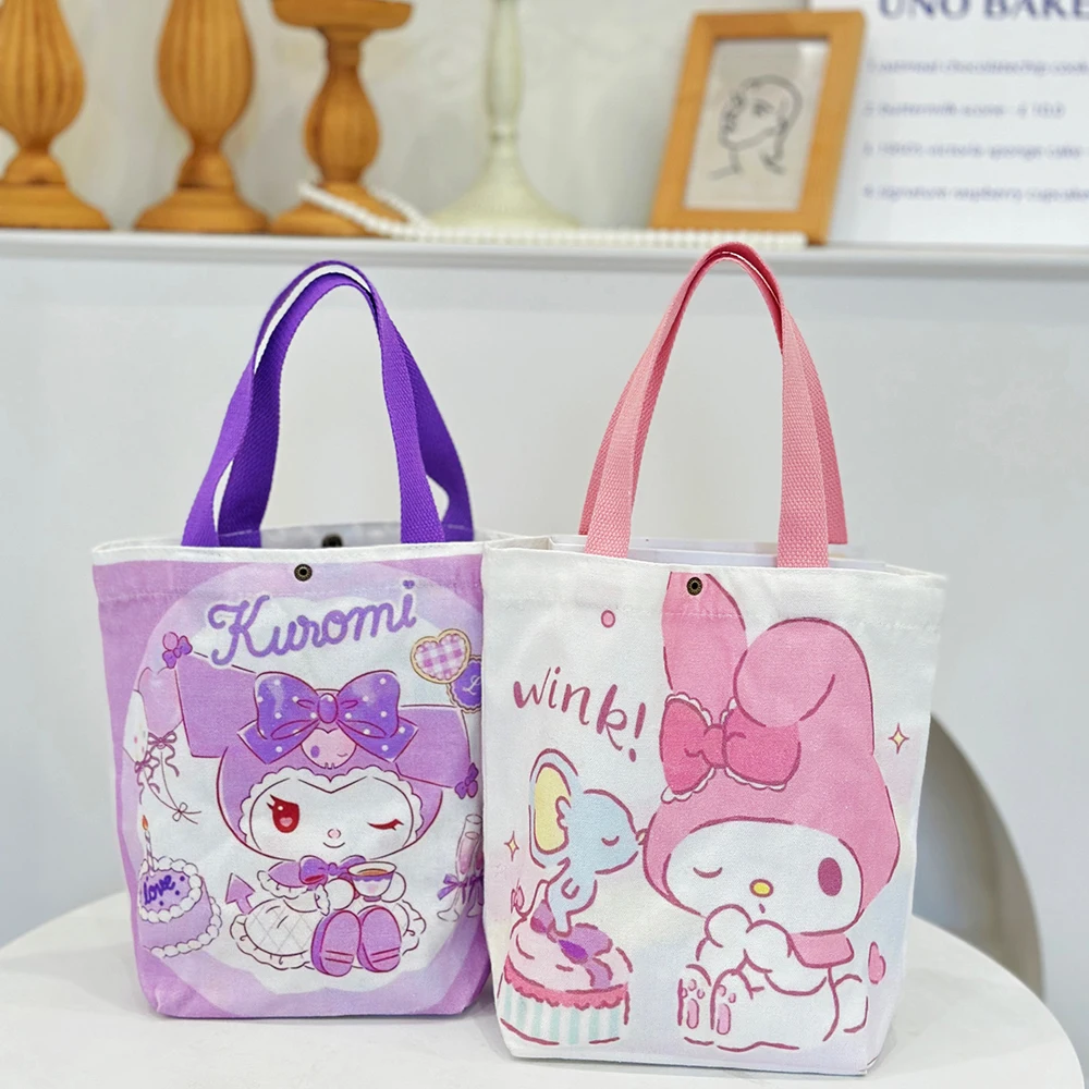 Kawaii Sanrio Cinnamoroll Canvas Bag Hello Kitty Cartoon Shoulder Bags Kuromi Casual Shopping Pochacco Handbag Melody Girl Gifts