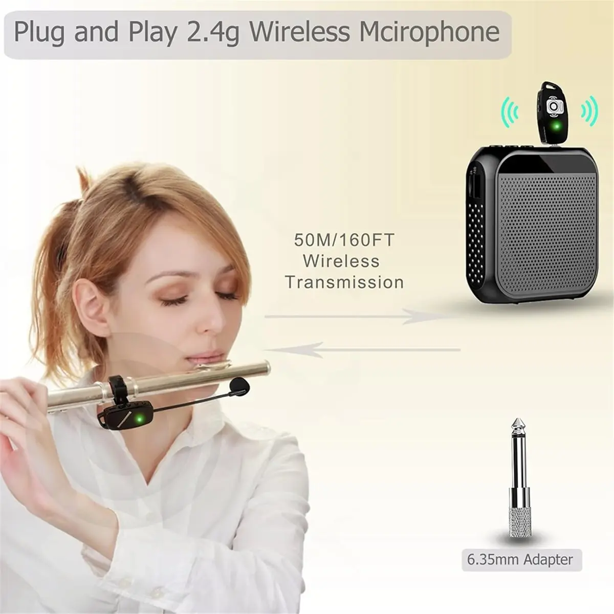 a23g-ワイヤレスフルートマイク-楽器システム用-24gコードレスプロフェッショナルマイク-受信機と送信機-50m範囲