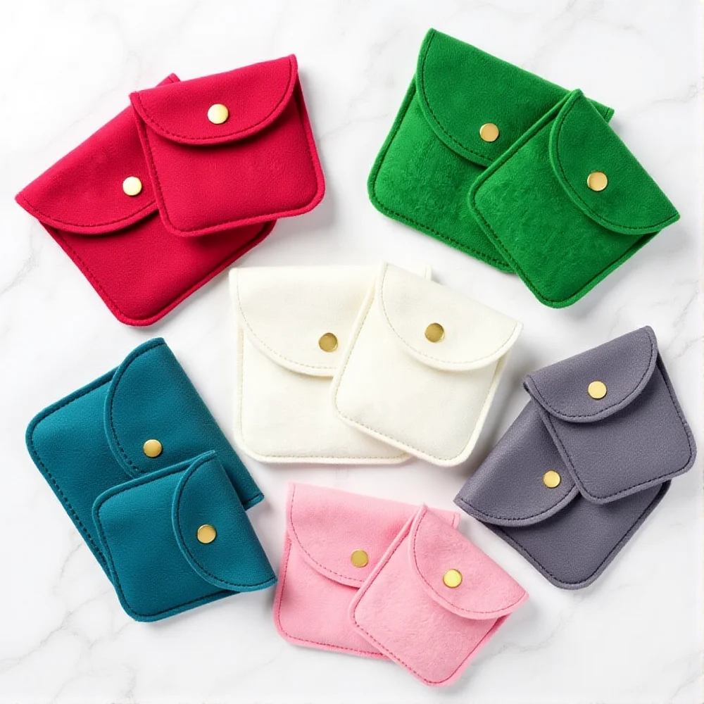 Snap Button Jewellery Pouch Fillet Velvet Bag Button Envelope Jewelry Packaging Bag Rings Necklace Bracelet Storage Gift Bags