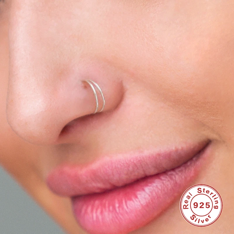 ROXI Fashion Glossy Double Round Nose Rings for Women Men Body Nose Piercing Cartilage Jewelry 925 Sterling Silver Piercing Nez