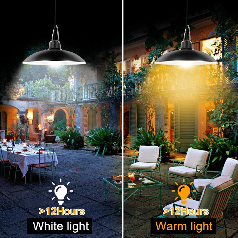 Luz colgante solar con luz de cobertizo de doble cabezal, resistente al agua, 4800mAh, foco colgante remoto con energía solar para jardín, patio, garaje