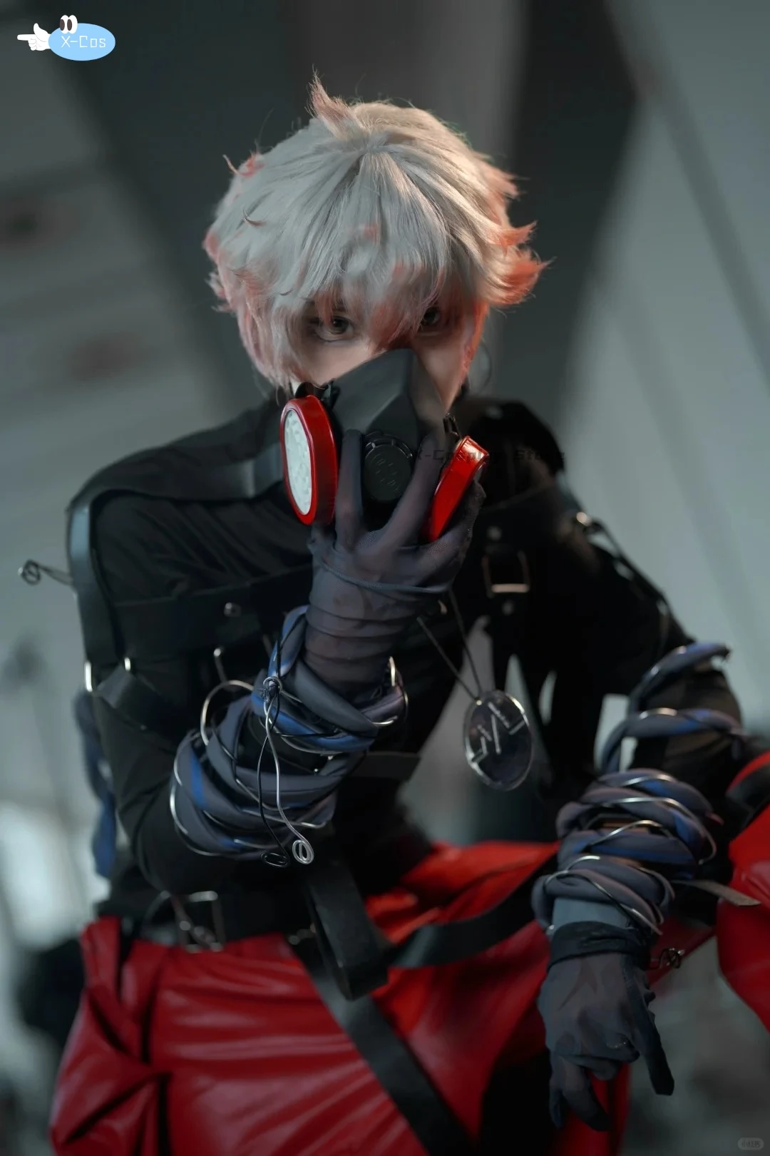 Identity V Emil Patient Rare Case Cosplay Costume Wig Mask Glasses Top Leather Belts Pants Lock White Red Hair Game Accessories