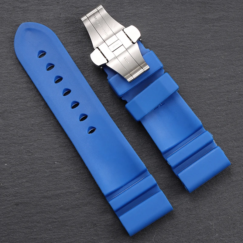 high quality 24 26mm black blue red orange rubber watchband for Panerai silicone waterproof watch strap men women wrist bracelet