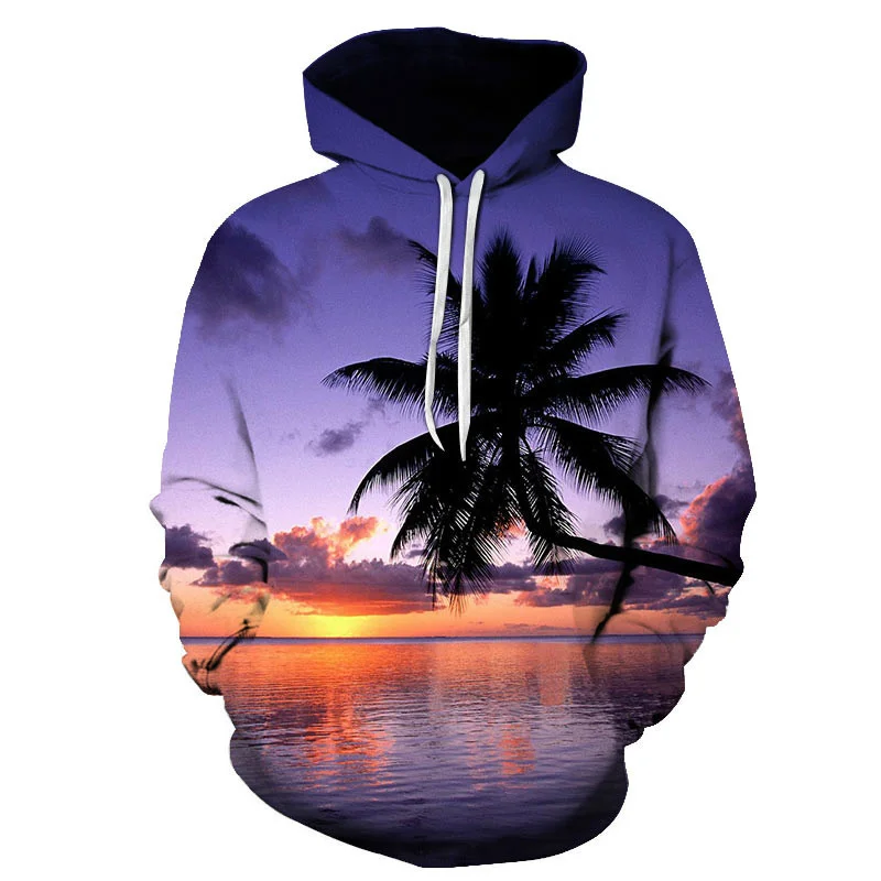 

New 3D Printing Beach View Hoodies For Men Natural Landscape Graphic Pullovers Kid Fashion Funny Hawaiian Hooded Sweatshirts Top