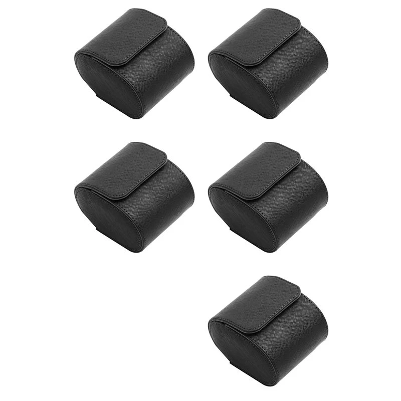 5X 1-Slot Watch Roll Travel Case Portable Vintage Leather Watch Display Case Watch Storage Box Watch Organizers Black S