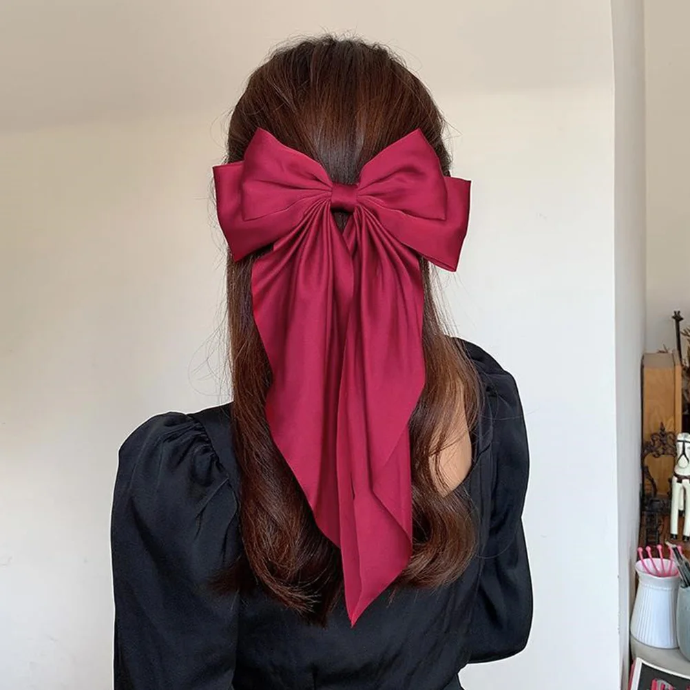

2 Pcs Satin Bow Hair Clip Accessories for Big Bows Decorative Clips Women Hairpin Long Tail Ribbon Alloy Women's