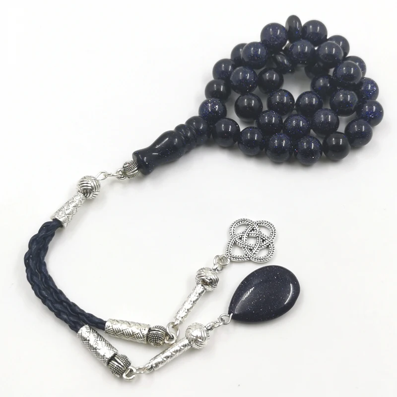 

Tasbih Blue gold sandstone 33 Prayer beads Adha EID gift Muslim bracelet islamic fashion misbaha