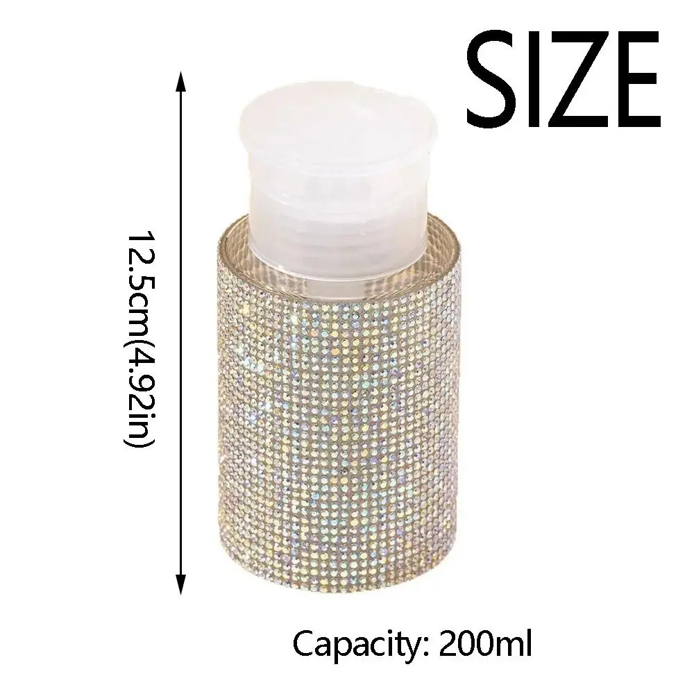 Botellas recargables para uñas con diamantes de imitación brillantes, botella de almacenamiento tipo prensa de lujo de 200ml, botellas vacías creativas para cosméticos a prueba de fugas