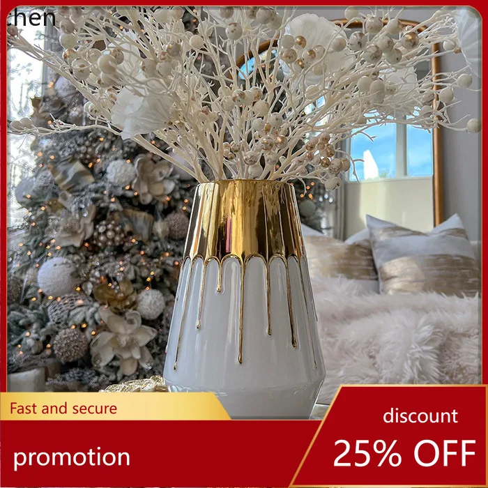 Hxl electroplated gold decorative minimalist ornament ceramic vase home decor