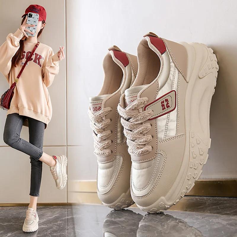 

Women's Color Block Chunky Platform Sneakers 6CM Heel Breathable Upper Anti - Slip Rubber Sole Casual Daily Shoes