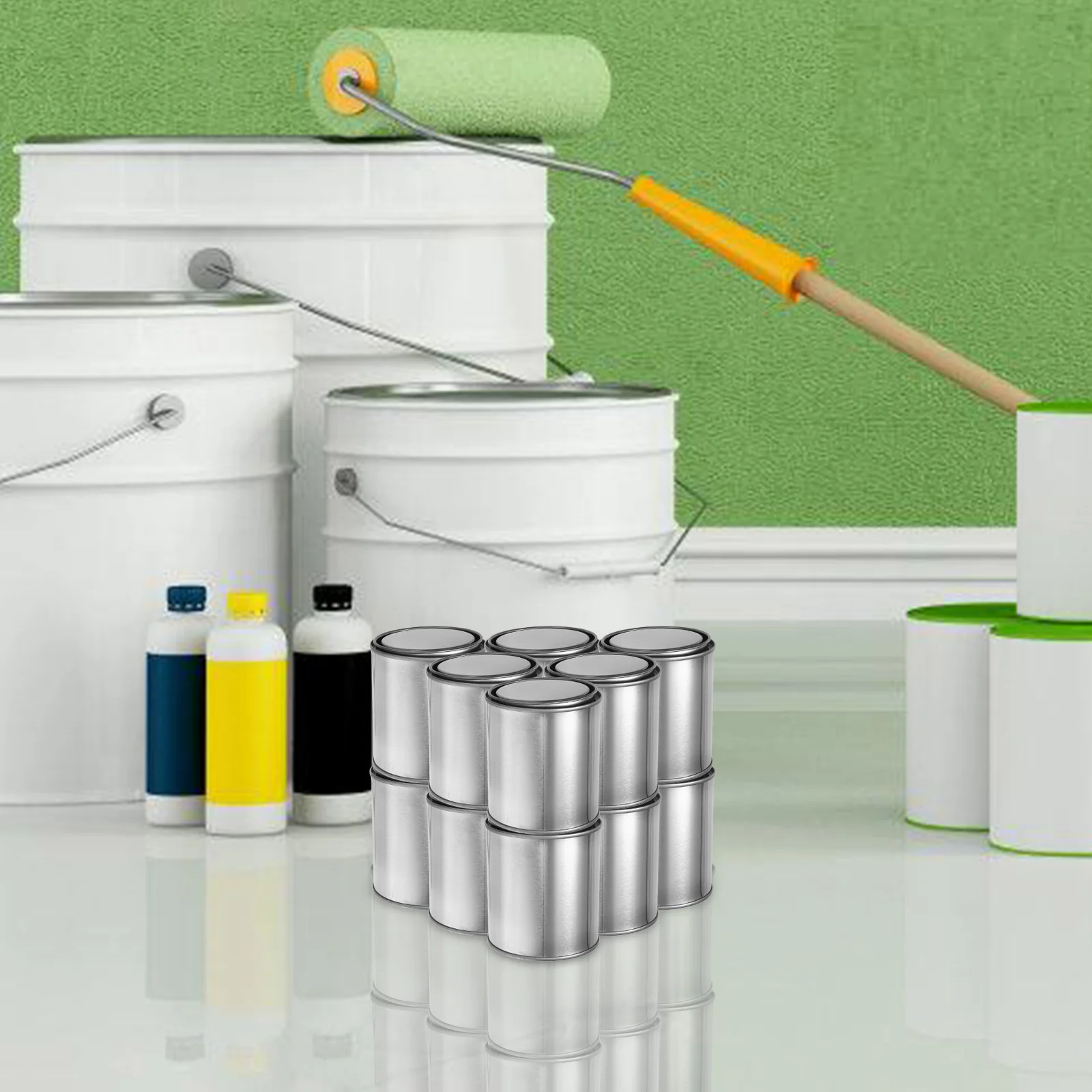 1 Set Kaleng Kosong Dengan Tutup, Wadah Penyimpanan Logam Bulat Kecil Tanpa Lapisan Untuk Cat Sisa, Ember Cat Untuk Primer dan Perekat