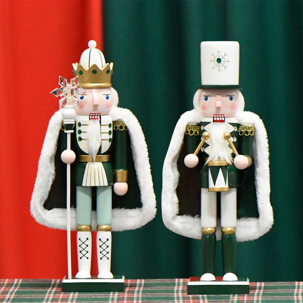 1Pcs 30CM Nutcracker Soldier Cloak King Puppet Wooden Doll Handmade Craft Home Decoration European Style Ornament Christmas Gift