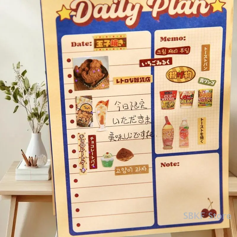 30 pagina's chique Showa-stijl Japanse keuken dessert glitterfilm stickerboek voor doe-het-zelf kunstprojecten, elegant briefpapier