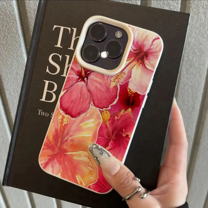 حافظة هاتف من البولي يوريثان بنمط شاشة كاملة على شكل زهرة وردية لهاتف آيفون 16 15 14 13 12Pro Max حافظة حماية من السقوط للأعمال