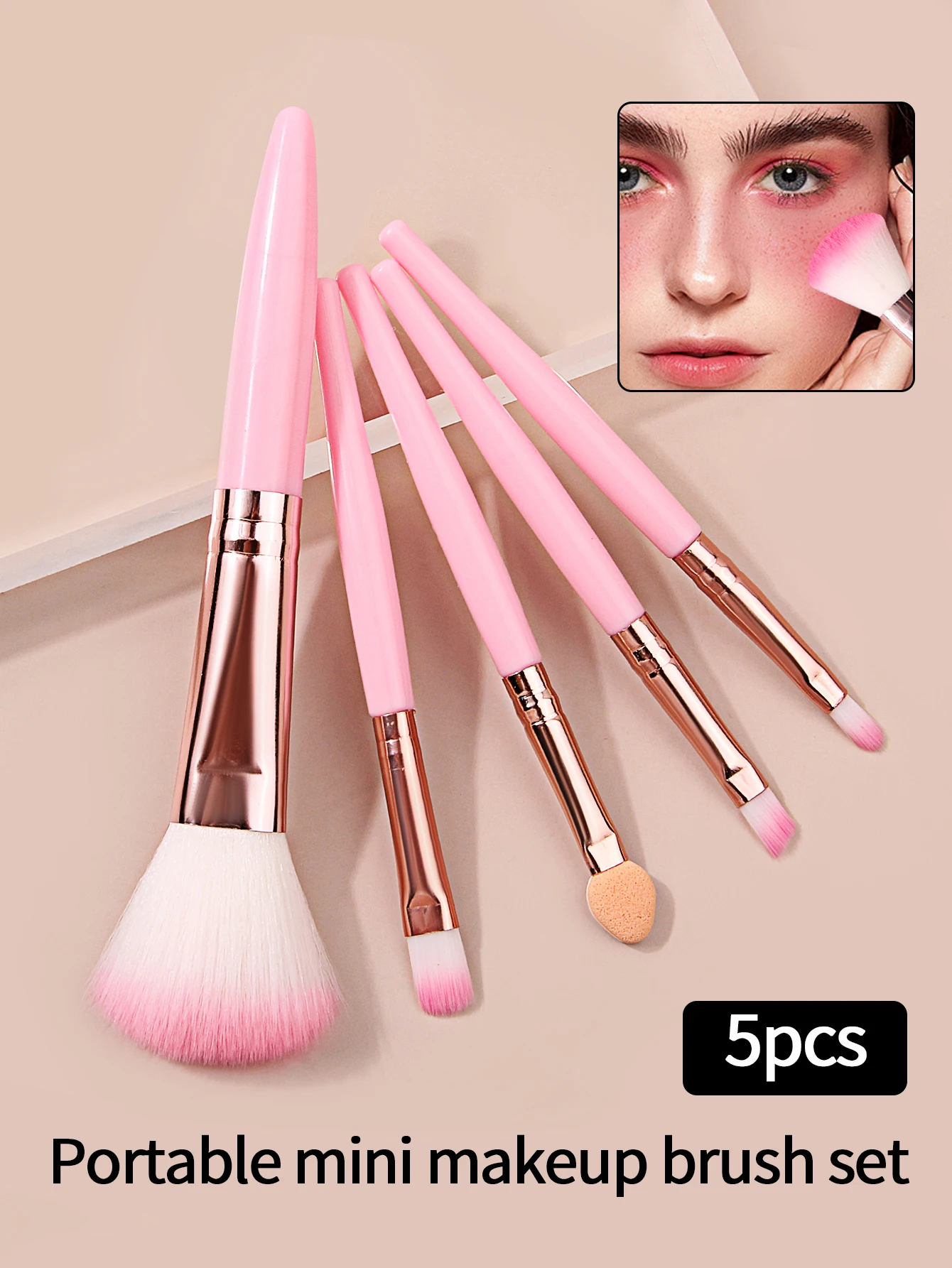 Mini portable 5-brush set for blush, eyeshadow and concealer, a must-have for beginners' travel makeup
